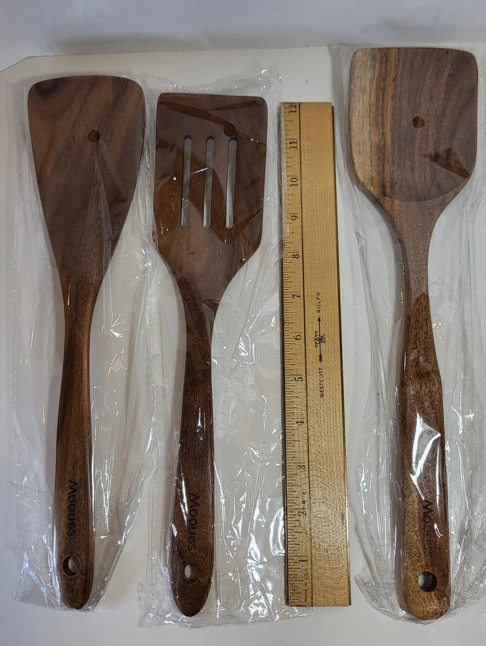 9 Piece Teak WOODEN SPOONS Set Kitchen Utensil w/ Spoon Rest & Holder NIB NEW